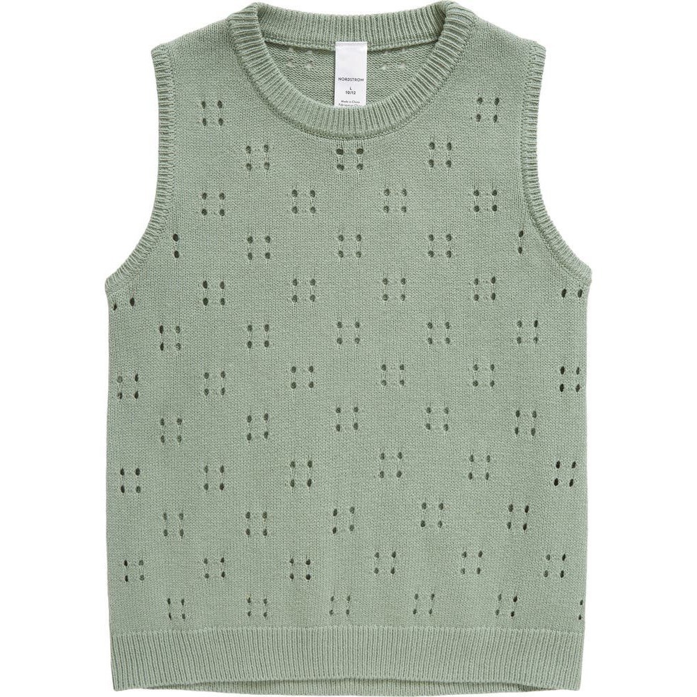 Kids Nordstrom Pointelle Sweater Vest Sleeveless Knit Green Eyelet Size M 8 10